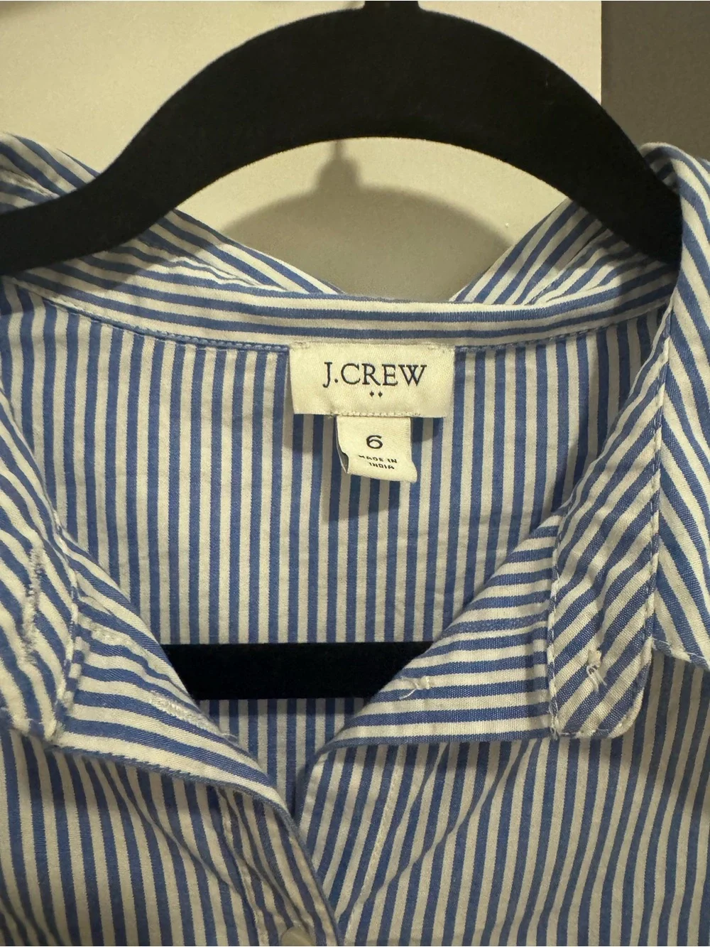 J. Crew Blue and White Striped Button-Down Puff Sleeve Dress